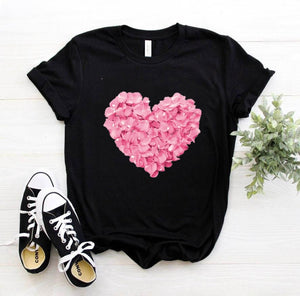 Pink Heart Flower Print Women Tshirt Cotton Casual