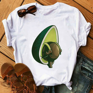 Kawaii Cartoon Avocado Short Sleeve T-shirt Women Casual Avocado Graphic Tops Female Tee Summer Women T-shirts Tops
