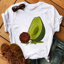 Load image into Gallery viewer, Kawaii Cartoon Avocado Short Sleeve T-shirt Women Casual Avocado Graphic Tops Female Tee Summer Women T-shirts Tops
