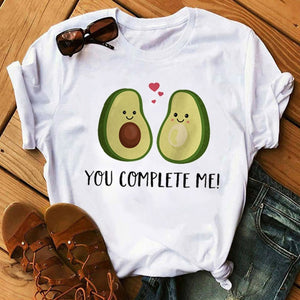Kawaii Cartoon Avocado Short Sleeve T-shirt Women Casual Avocado Graphic Tops Female Tee Summer Women T-shirts Tops