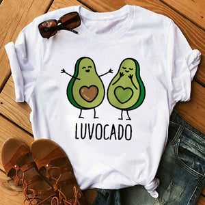 Kawaii Cartoon Avocado Short Sleeve T-shirt Women Casual Avocado Graphic Tops Female Tee Summer Women T-shirts Tops