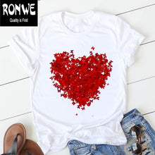 Load image into Gallery viewer, Pink Heart Flower Print Women Tshirt Cotton Casual
