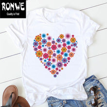 Load image into Gallery viewer, Pink Heart Flower Print Women Tshirt Cotton Casual
