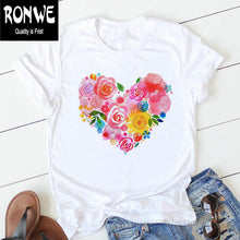 Load image into Gallery viewer, Pink Heart Flower Print Women Tshirt Cotton Casual
