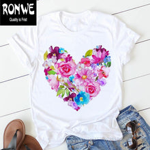 Load image into Gallery viewer, Pink Heart Flower Print Women Tshirt Cotton Casual
