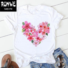 Load image into Gallery viewer, Pink Heart Flower Print Women Tshirt Cotton Casual
