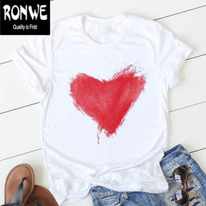 Pink Heart Flower Print Women Tshirt Cotton Casual