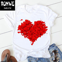 Load image into Gallery viewer, Pink Heart Flower Print Women Tshirt Cotton Casual
