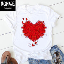 Load image into Gallery viewer, Pink Heart Flower Print Women Tshirt Cotton Casual
