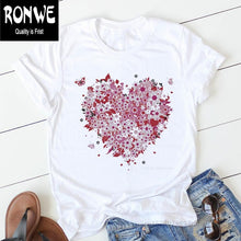 Load image into Gallery viewer, Pink Heart Flower Print Women Tshirt Cotton Casual
