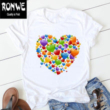 Load image into Gallery viewer, Pink Heart Flower Print Women Tshirt Cotton Casual
