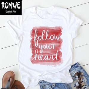 Pink Heart Flower Print Women Tshirt Cotton Casual