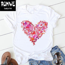 Load image into Gallery viewer, Pink Heart Flower Print Women Tshirt Cotton Casual
