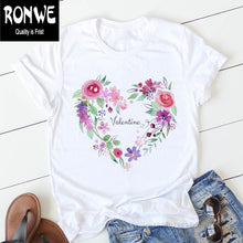 Load image into Gallery viewer, Pink Heart Flower Print Women Tshirt Cotton Casual
