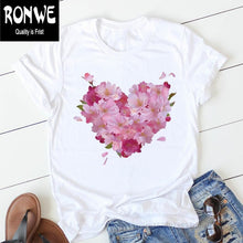 Load image into Gallery viewer, Pink Heart Flower Print Women Tshirt Cotton Casual
