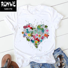 Load image into Gallery viewer, Pink Heart Flower Print Women Tshirt Cotton Casual
