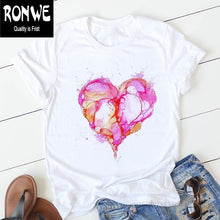 Load image into Gallery viewer, Pink Heart Flower Print Women Tshirt Cotton Casual

