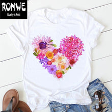 Load image into Gallery viewer, Pink Heart Flower Print Women Tshirt Cotton Casual

