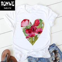 Load image into Gallery viewer, Pink Heart Flower Print Women Tshirt Cotton Casual
