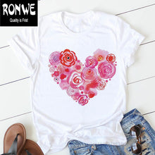 Load image into Gallery viewer, Pink Heart Flower Print Women Tshirt Cotton Casual

