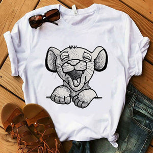 The Lion King Cartoon Funny Short Sleeve T Shirt Women Two Little lions printed vogue O Neck tee shirt femme