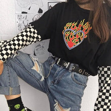 Load image into Gallery viewer, New Harajuku Gothic Female Tshirt Flame Heart Print
