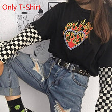 Load image into Gallery viewer, New Harajuku Gothic Female Tshirt Flame Heart Print
