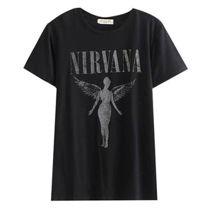 New Harajuku Gothic Female Tshirt Flame Heart Print